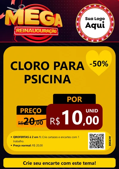 Modelo de Cartaz para Cartaz A4 Vertical com o tema Mega Reinauguração para Produtos para Piscina