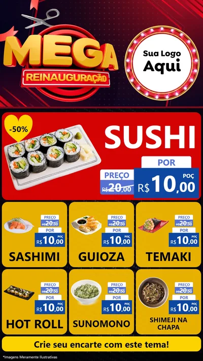 Modelo de Rede Social para Stories com o tema Mega Reinauguração para Comida japonesa