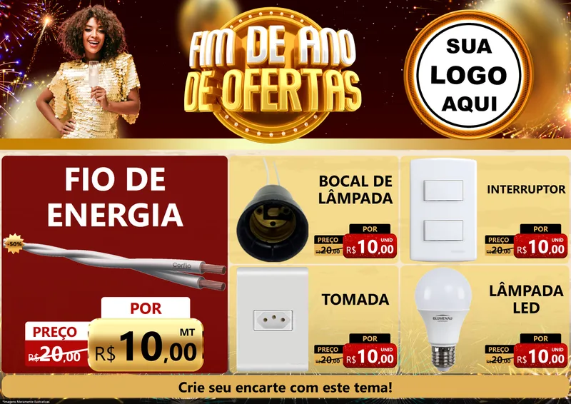 Modelo de Encarte para Encarte A4 Horizontal com o tema Fim de Ano de Ofertas para Materiais Elétricos