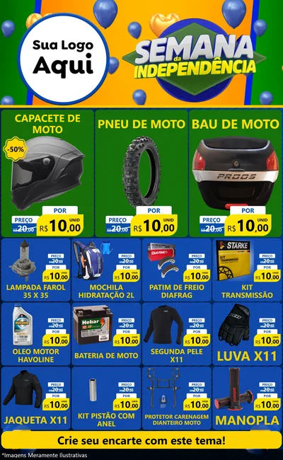 Modelo de Encarte para Encarte Grande com o tema Semana da Independência para Moto peças