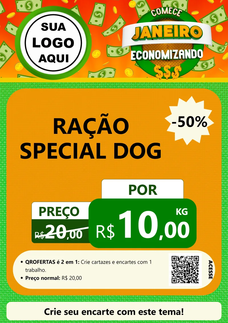 Modelo de Cartaz para Cartaz A4 Vertical com o tema Comece Janeiro Economizando para Pet Shop