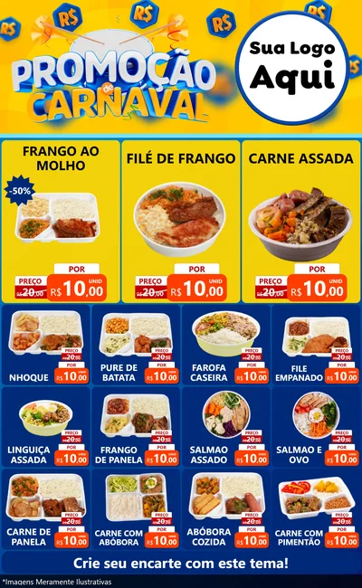 Modelo de Encarte para Encarte Grande com o tema Promoção de Carnaval para Restaurante