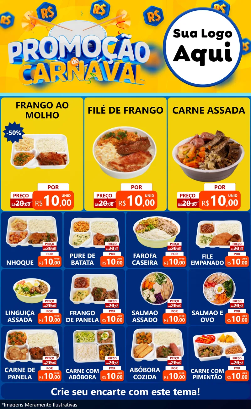 Modelo de Encarte para Encarte Grande com o tema Promoção de Carnaval para Restaurante