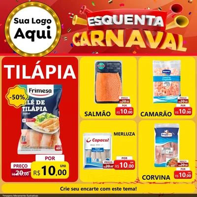 Modelo de Rede Social para Feed Facebook com o tema Esquenta Carnaval para Peixaria