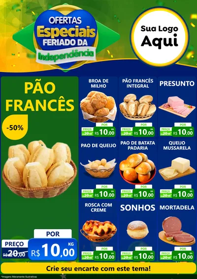 Modelo de Encarte para Encarte A4 Vertical com o tema Ofertas Especiais Feriado da Independência para Padaria
