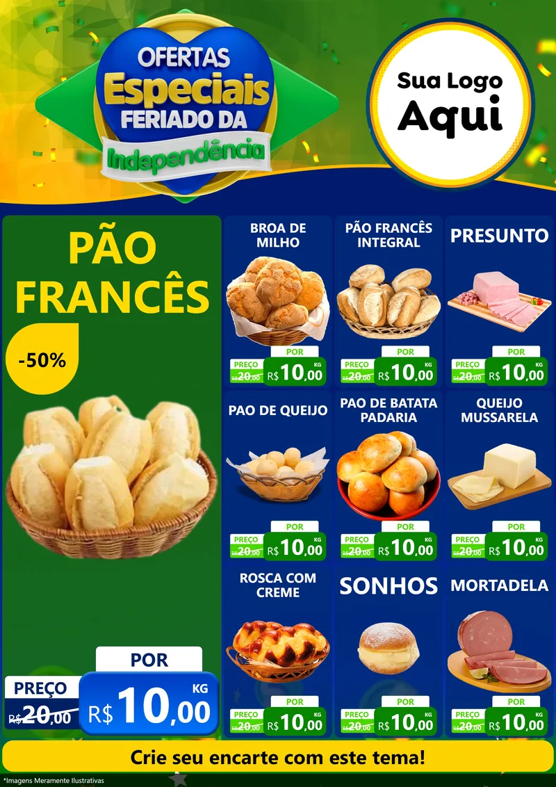 Modelo de Encarte para Encarte A4 Vertical com o tema Ofertas Especiais Feriado da Independência para Padaria