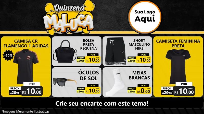 Modelo de TV para TV Horizontal com o tema Quinzena Maluca para Roupas e acessórios