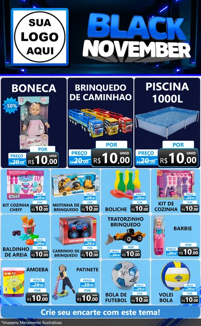 Modelo de Encarte para Encarte Grande com o tema Black November para Brinquedos