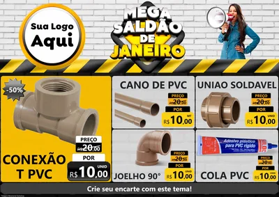 Modelo de Encarte para Encarte A4 Horizontal com o tema Mega Saldão de Janeiro para Tubos e conexões