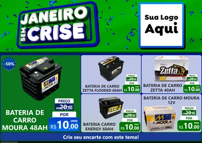 Modelo de Encarte para Encarte A4 Horizontal com o tema Janeiro Sem Crise para Baterias Elétricas