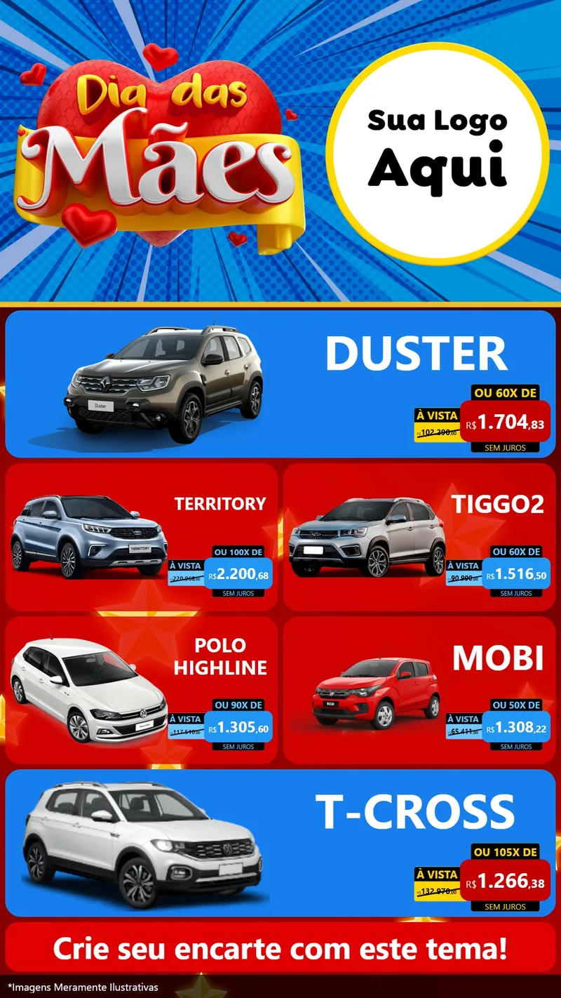 Modelo de TV para TV Vertical com o tema Dia das Mães para Concessionaria de Carros