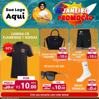 Modelo de Rede Social para Feed Facebook com o tema Janeiro de Promoção para Roupas e acessórios