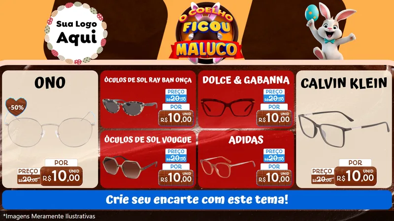 Modelo de TV para TV Horizontal com o tema O Coelho Ficou Maluco - Páscoa para Óticas