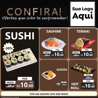 Modelo de Rede Social para Feed Facebook com o tema Confira! Ofertas que irão te surpreender! para Comida japonesa
