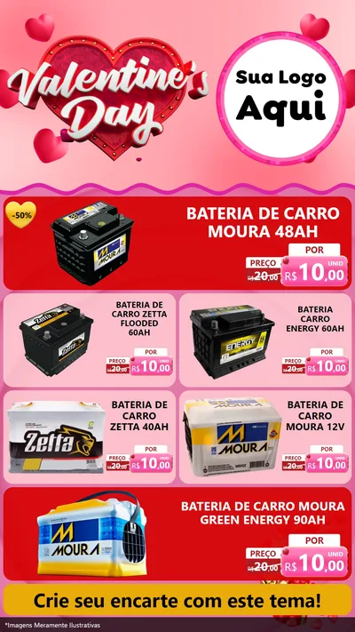 Modelo de TV para TV Vertical com o tema Valentine's Day para Baterias Elétricas