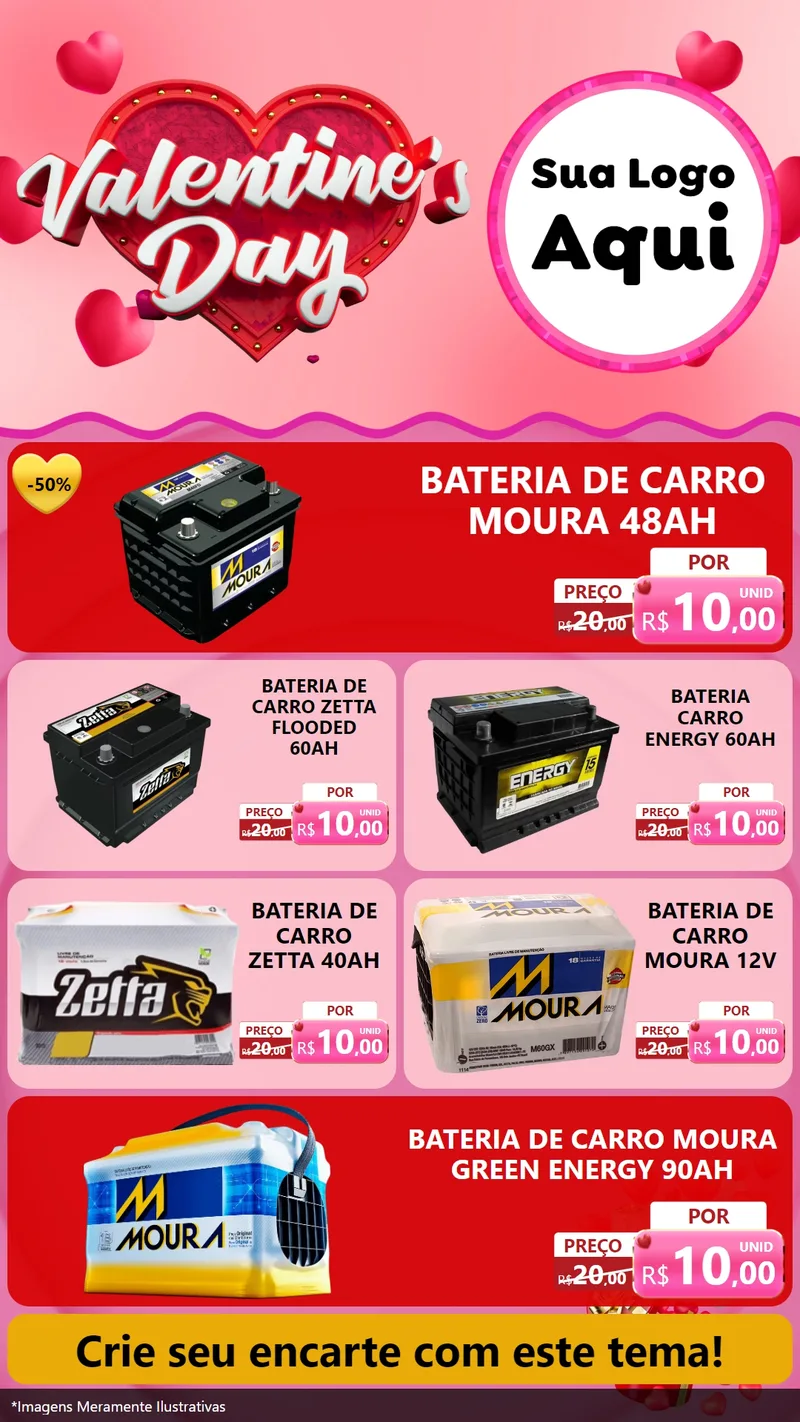 Modelo de TV para TV Vertical com o tema Valentine's Day para Baterias Elétricas