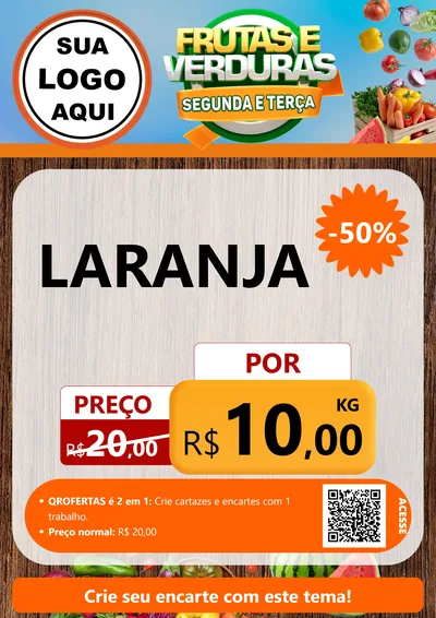 Modelo de Cartaz para Cartaz A4 Vertical com o tema Frutas e Verduras Segunda e Terça para Hortifrúti