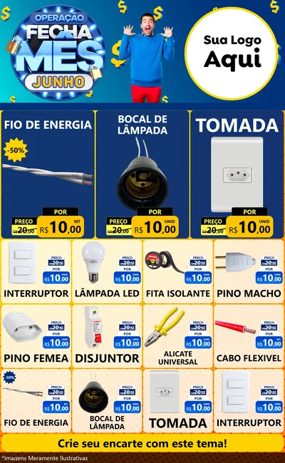 Modelo de Encarte para Encarte Grande com o tema Operação Fecha Mês, Junho para Materiais Elétricos