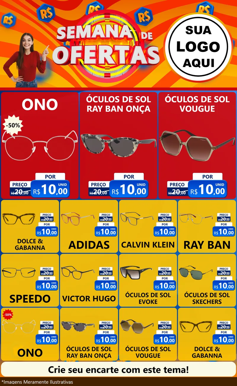 Modelo de Encarte para Encarte Grande com o tema Semana de Ofertas para Óticas