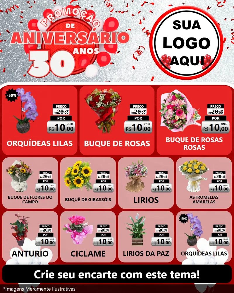 Modelo de Rede Social para Feed Instagram com o tema Promoção de Aniversário - 30 Anos para Floricultura e jardim