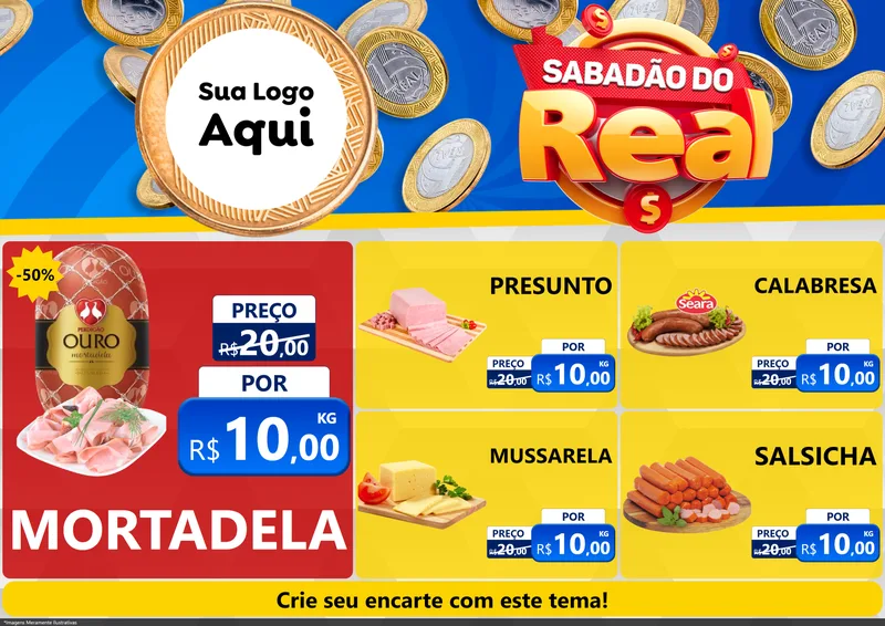 Modelo de Encarte para Encarte A4 Horizontal com o tema Sabadão do Real para Frios e Laticínios