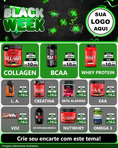 Modelo de Rede Social para Feed Instagram com o tema Black Week para Suplementos alimentares
