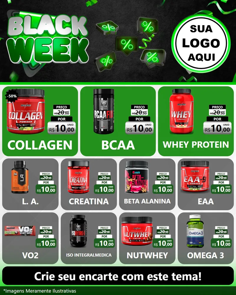 Modelo de Rede Social para Feed Instagram com o tema Black Week para Suplementos alimentares