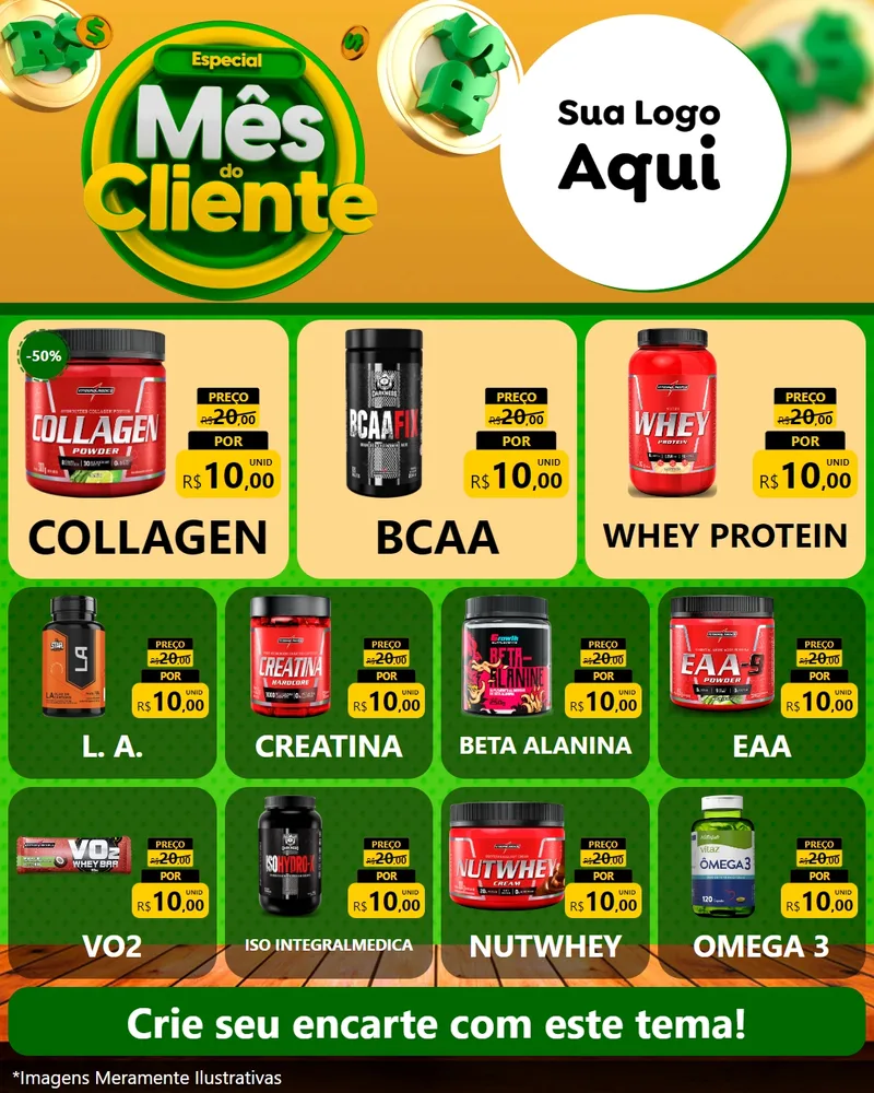 Modelo de Rede Social para Feed Instagram com o tema Especial Mês do Cliente para Suplementos alimentares