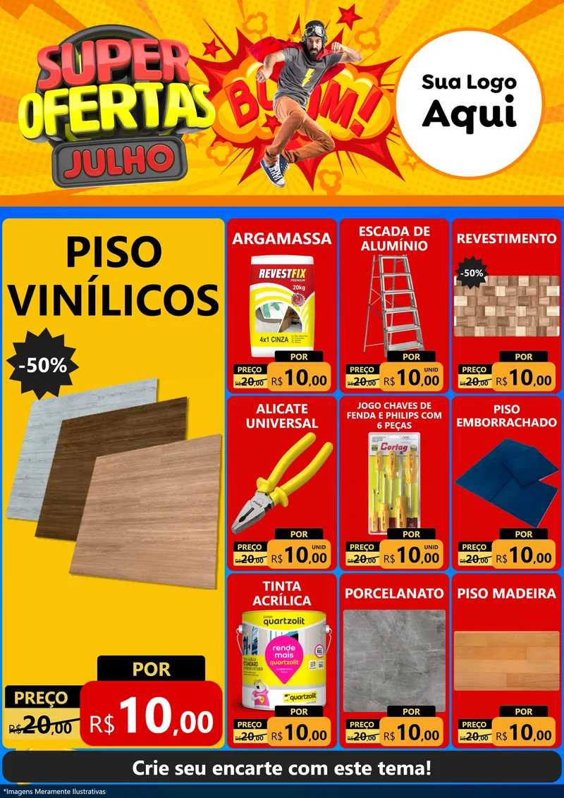 Modelo de Encarte para Encarte A4 Vertical com o tema Super Ofertas Julho para Material para Construção