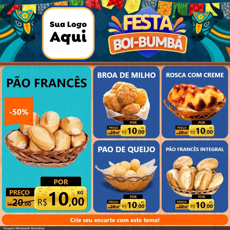 Modelo de Rede Social para Feed Facebook com o tema Festa Boi Bumbá para Padaria