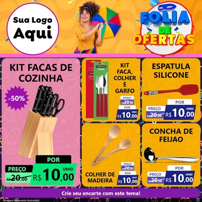 Modelo de Rede Social para Feed Facebook com o tema Folia de Ofertas para Utilidades Domésticas