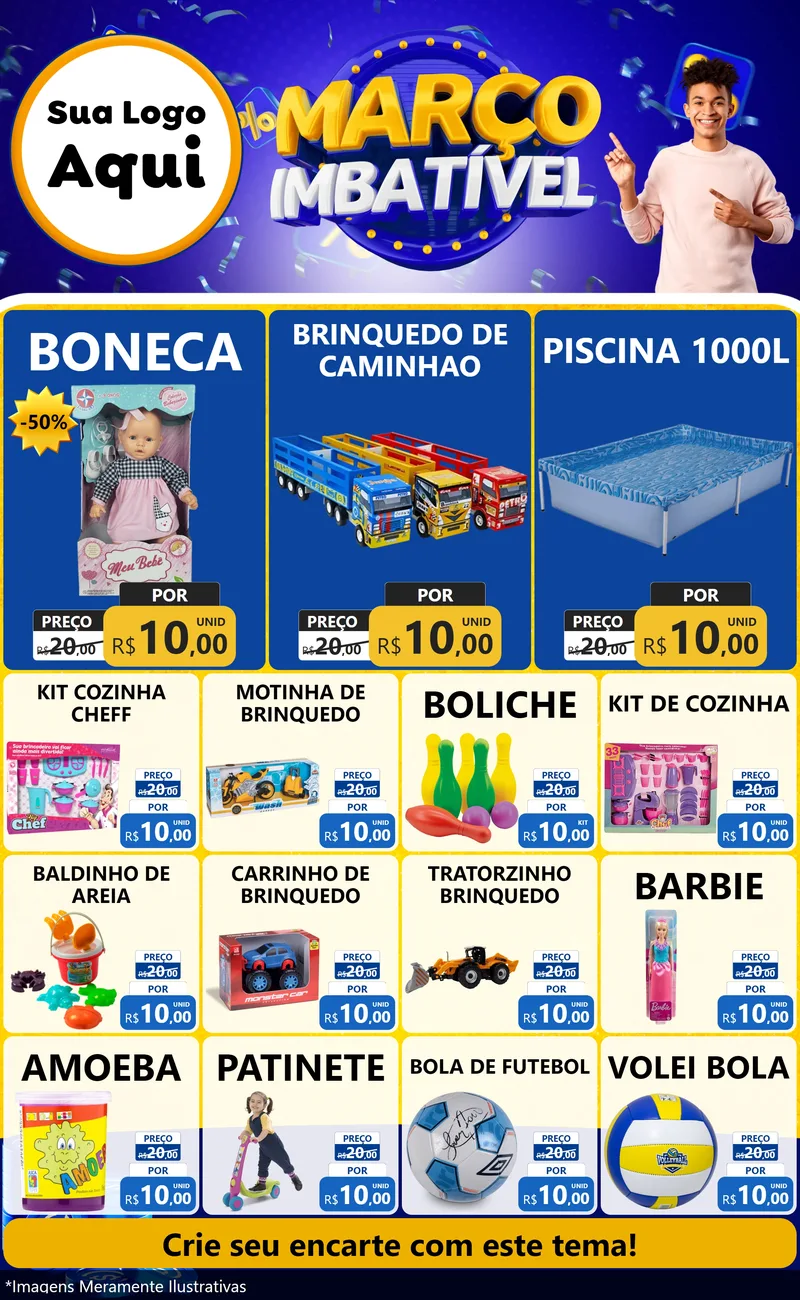 Modelo de Encarte para Encarte Grande com o tema Março Imbatível para Brinquedos