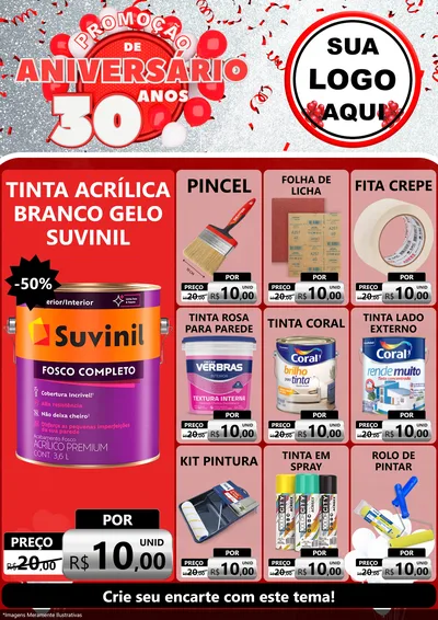 Modelo de Encarte para Encarte A4 Vertical com o tema Promoção de Aniversário - 30 Anos para Tintas e Ferramentas