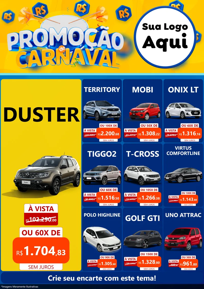 Modelo de Encarte para Encarte A4 Vertical com o tema Promoção de Carnaval para Concessionaria de Carros