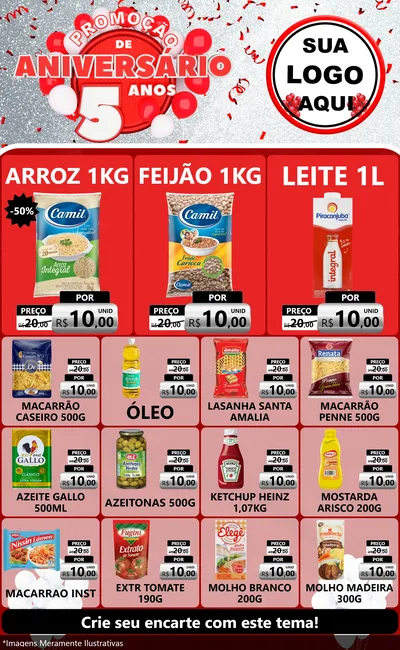 Modelo de Encarte para Encarte Grande com o tema Promoção de Aniversário - 5 Anos para Supermercado