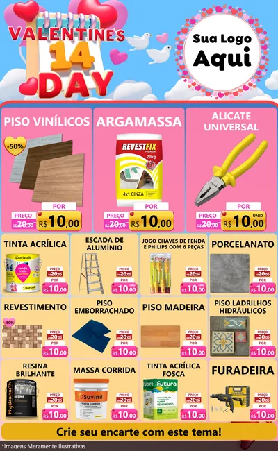 Modelo de Encarte para Encarte Grande com o tema Valentine's Day para Material para Construção