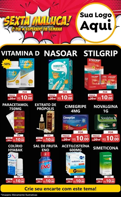 Modelo de Encarte para Encarte Grande com o tema Sexta Maluca! para Farmácia