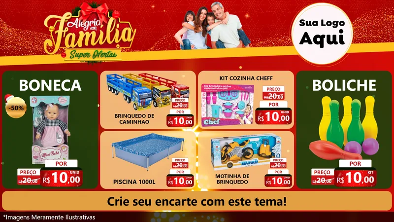 Modelo de TV para TV Horizontal com o tema Alegria em Família Super Ofertas - Natal para Brinquedos
