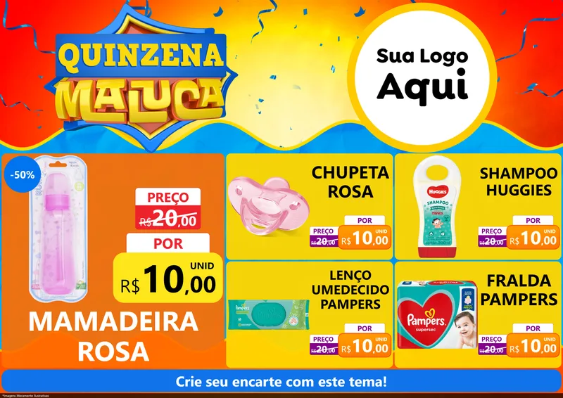 Modelo de Encarte para Encarte A4 Horizontal com o tema Quinzena Maluca para Bebês