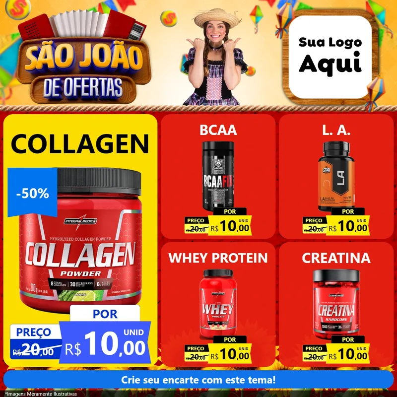 Modelo de Rede Social para Feed Facebook com o tema São João de Ofertas para Suplementos alimentares