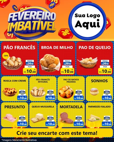 Modelo de Rede Social para Feed Instagram com o tema Fevereiro Imbatível para Padaria