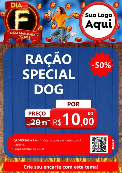 Modelo de Cartaz para Cartaz A4 Vertical com o tema Dia F - O Dia Mais Barato Do Mês para Pet Shop