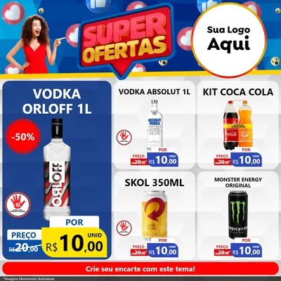 Modelo de Rede Social para Feed Facebook com o tema Super Ofertas para Distribuidora de bebidas
