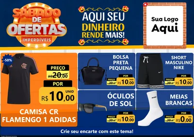Modelo de Encarte para Encarte A4 Horizontal com o tema Sábado de Ofertas Imperdíveis para Roupas e acessórios