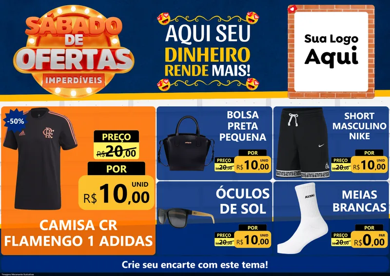 Modelo de Encarte para Encarte A4 Horizontal com o tema Sábado de Ofertas Imperdíveis para Roupas e acessórios