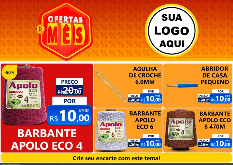 Modelo de Encarte para Encarte A4 Horizontal com o tema Ofertas do Mês para Armarinho e Aviamentos