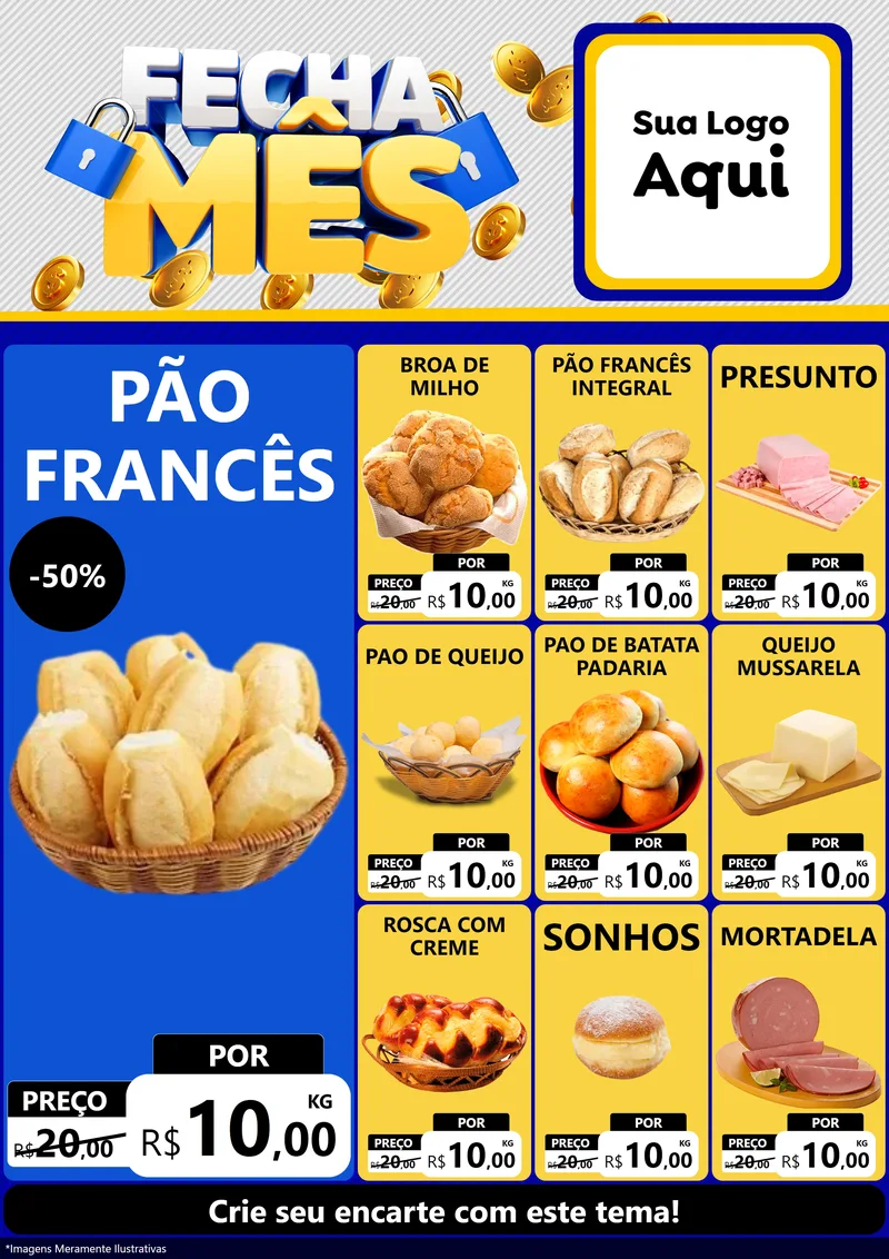 Modelo de Encarte para Encarte A4 Vertical com o tema Fecha Mês para Padaria