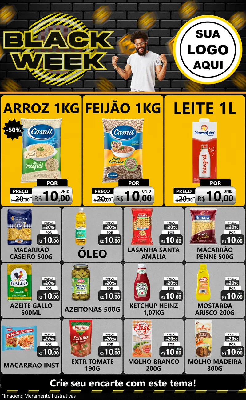Modelo de Encarte para Encarte Grande com o tema Black Week para Supermercado