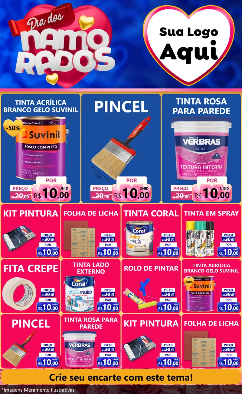 Modelo de Encarte para Encarte Grande com o tema Dia dos namorados para Tintas e Ferramentas
