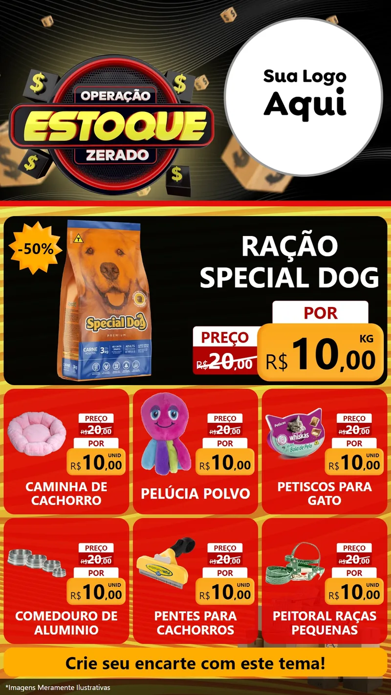 Modelo de Rede Social para Stories com o tema Operação Estoque Zerado para Pet Shop